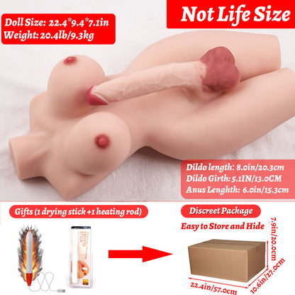 White Shemale Sex Doll Torso, Lifelike Sex Doll for Gay Men Women, Realistic Sex Toy for Gay Sex Doll with Realistic Dildo Breasts and Anal, Gay Sex Dolls Ladyboy Sex Toys Dildo Unisex Masturbator 20lb