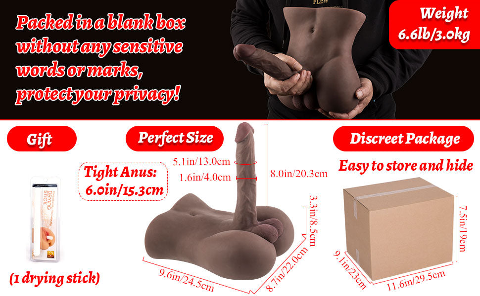 Brown Male Sex Doll for Women Men Sex Doll with Flexible Dildo Realistic Sex Huge 8in Cock for Female Masturbation, Male Masturbator Sex Toy for Women Men Gay Couple Adult Sex Doll for Men Sex 7lb