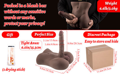 Brown Male Sex Doll for Women Men Sex Doll with Flexible Dildo Realistic Sex Huge 8in Cock for Female Masturbation, Male Masturbator Sex Toy for Women Men Gay Couple Adult Sex Doll for Men Sex 7lb