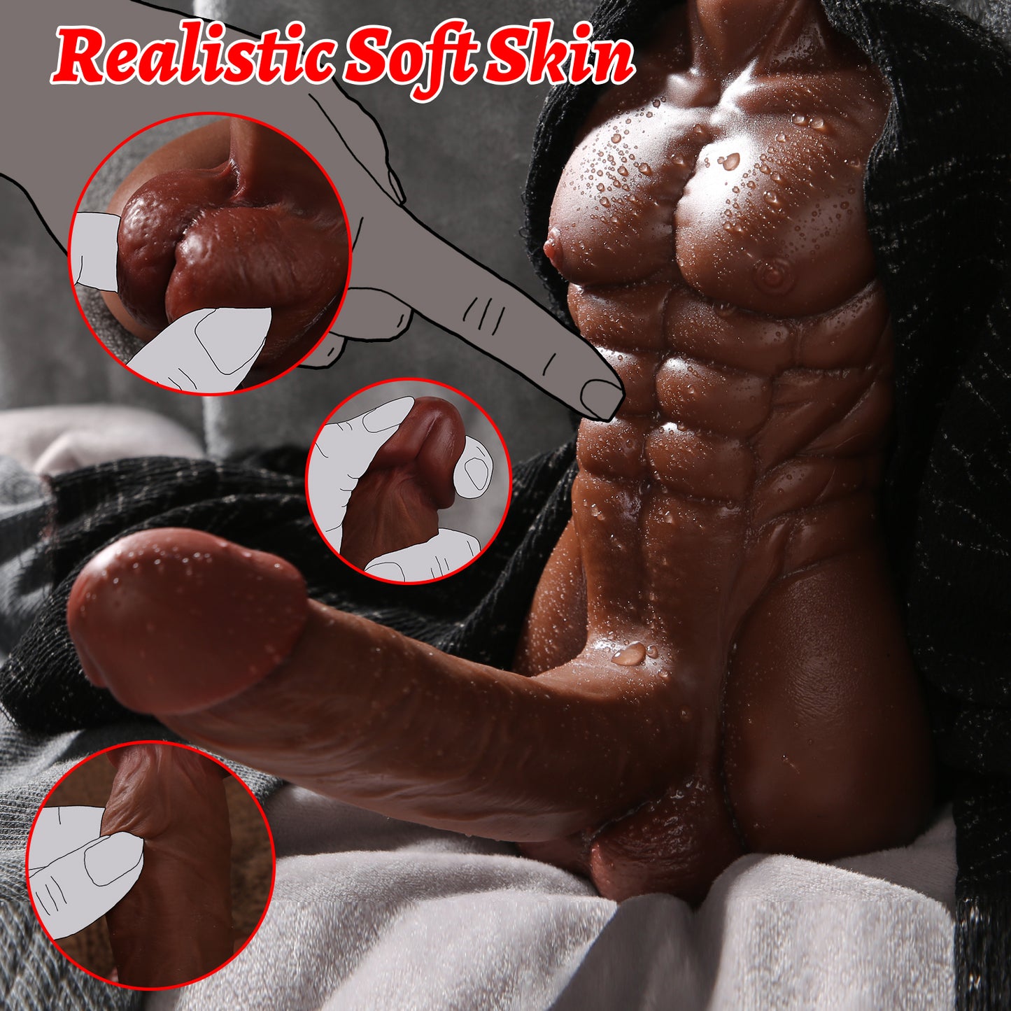 Brown Male Torso Sex Doll with Flexible Dildo, Realistic Sex Men's Body Sex Dolls for Women, 5in Cock Sex Toys for Female Masturbation, Unisex Masturbator Sex Toy for Men Women Couple Gay, 1.5lb