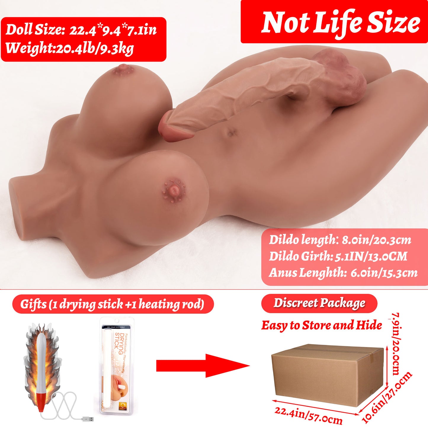 Yellow Shemale Sex Doll Torso, Lifelike Sex Doll for Gay Men Women, Realistic Sex Toy for Gay Sex Doll with Realistic Dildo Breasts and Anal, Gay Sex Dolls Ladyboy Sex Toys Dildo Unisex Masturbator 20lb